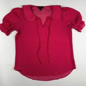 Tahari Woman Hot Pink Polka Dot Tie-Neck Blouse